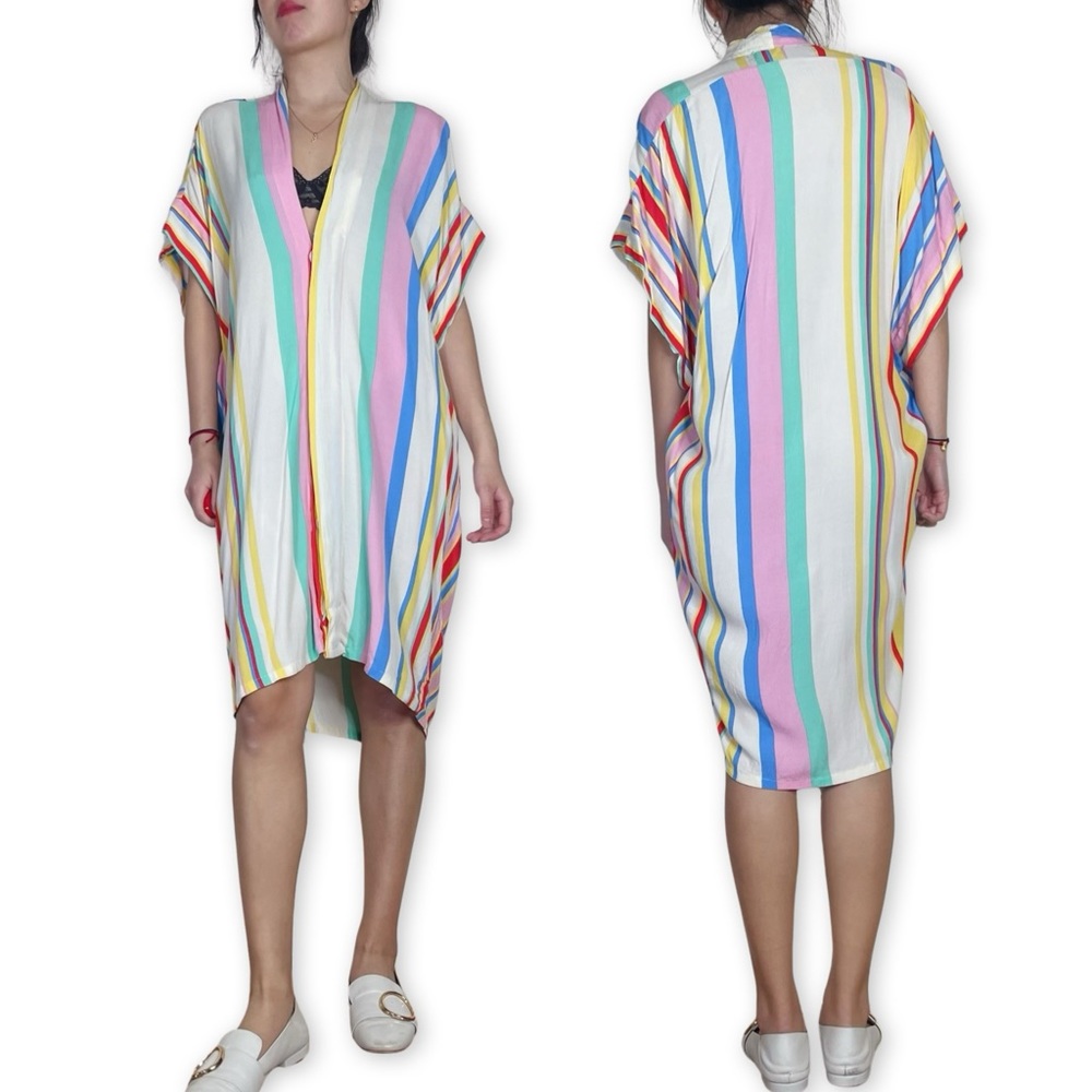 VICI Vibrant Rainbow Striped Dress Swim Coverup Size M
